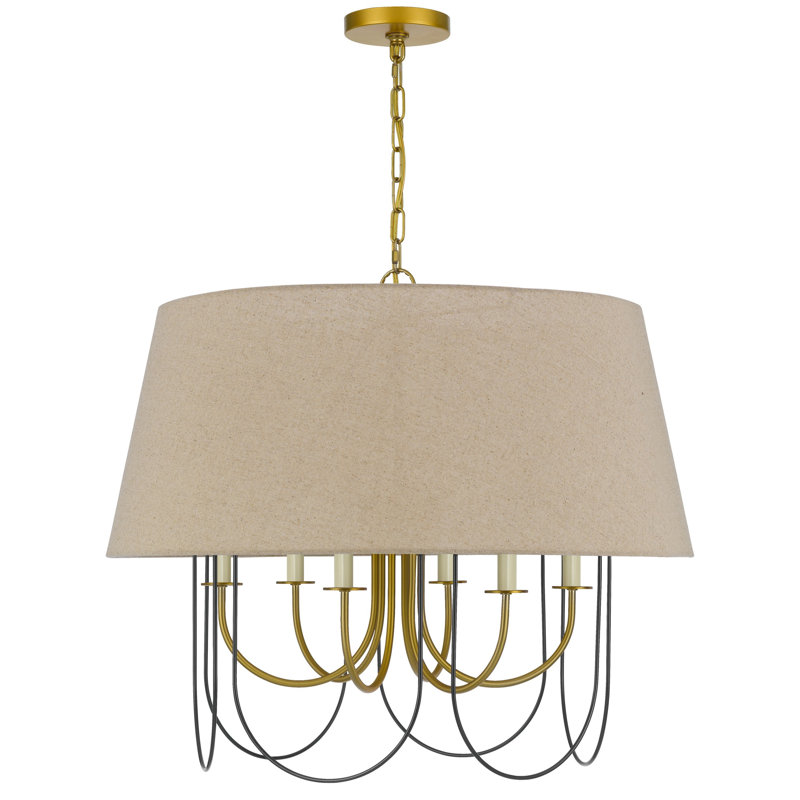 Lustre Cal Lighting Eupora en métal avec abat-jour en toile de jute, finition laiton antique et noir, hauteur 57 cm (22,5 po).