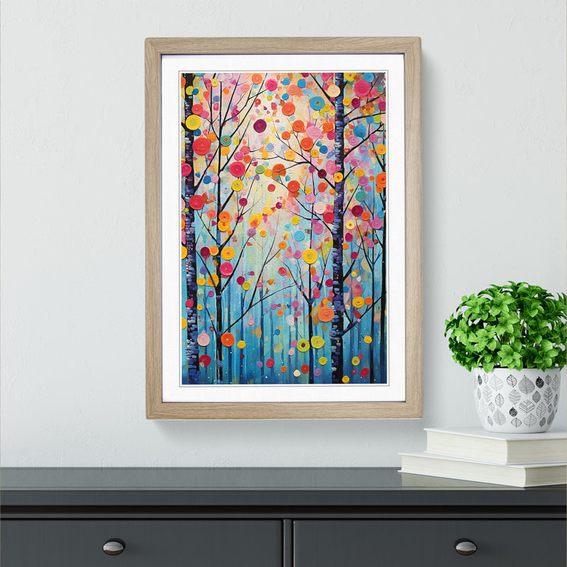 Spring Forest Abstract No.2 - Single Picture Frame Print on Wood, 46cm H x 34cm W x 2cm D, Oak