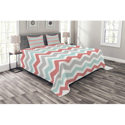 White/Charcoal/Grey/Blue Microfibre Bedspread
