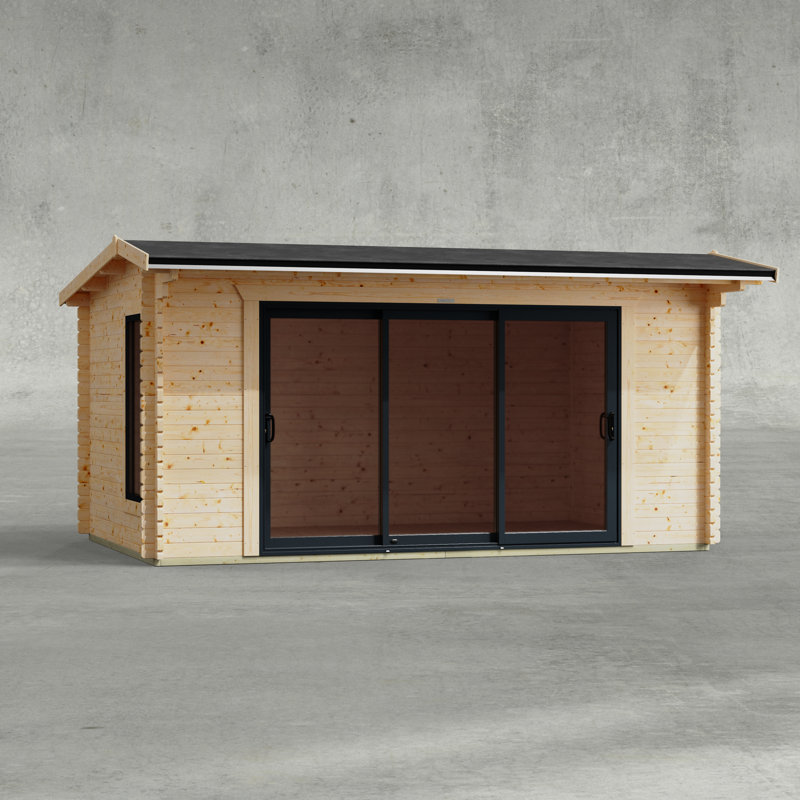 Powersheds 16 x 10ft Offset Apex Aluminium Sliding Door Log Cabin - 44mm