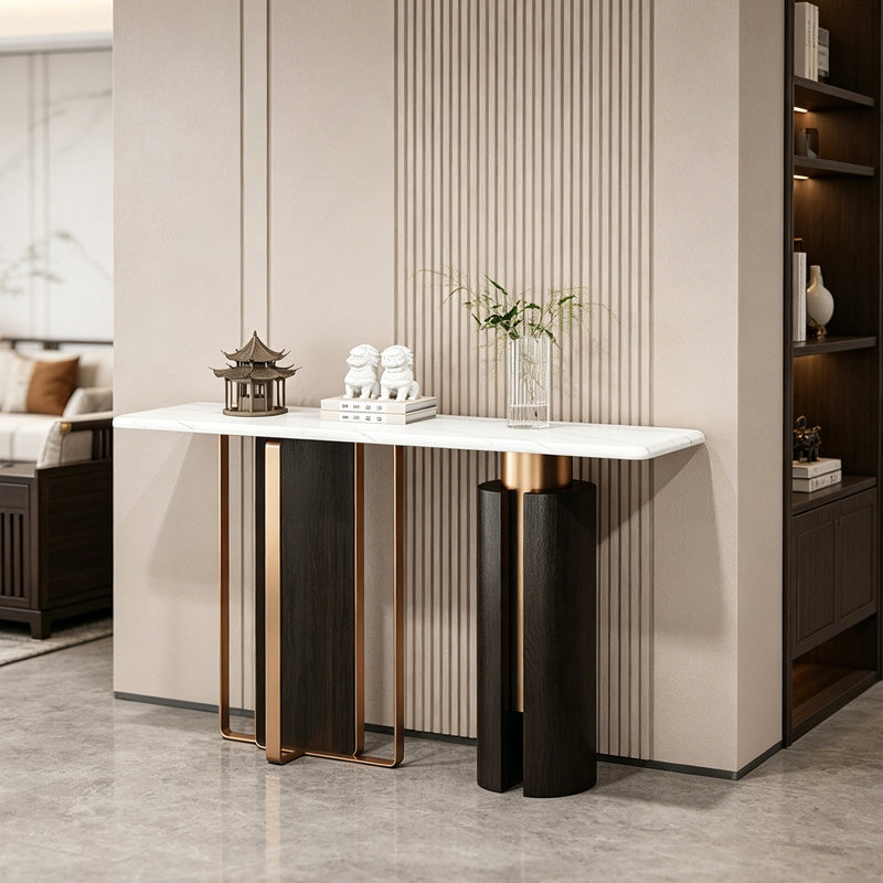 Console de hall d'entrée de style italien, H 33,5 po x l 39,4 po x P 13,8 po, Blanc