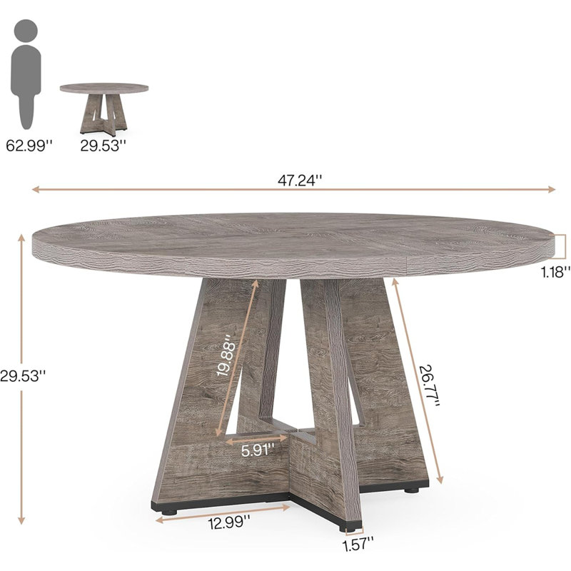 47 Inch Wood Dining Table Round Dining Table (Just 1pcs Dining Table), Gray