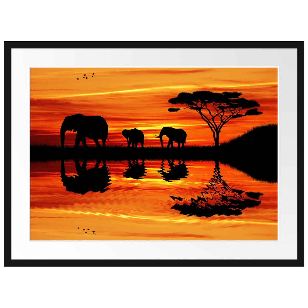 Gerahmtes Poster Afrika Elefant in Sonnenschein