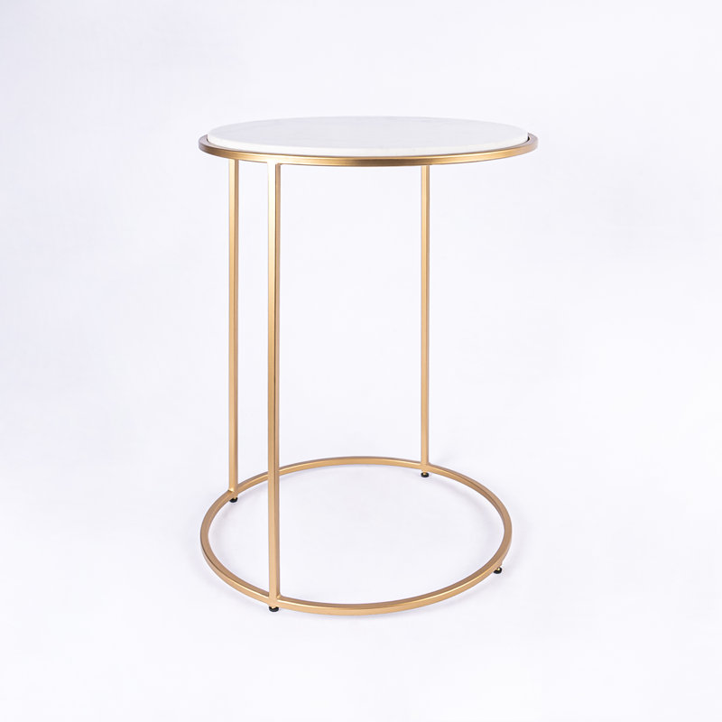 Nikelle Marble Top End Table, White, Gold