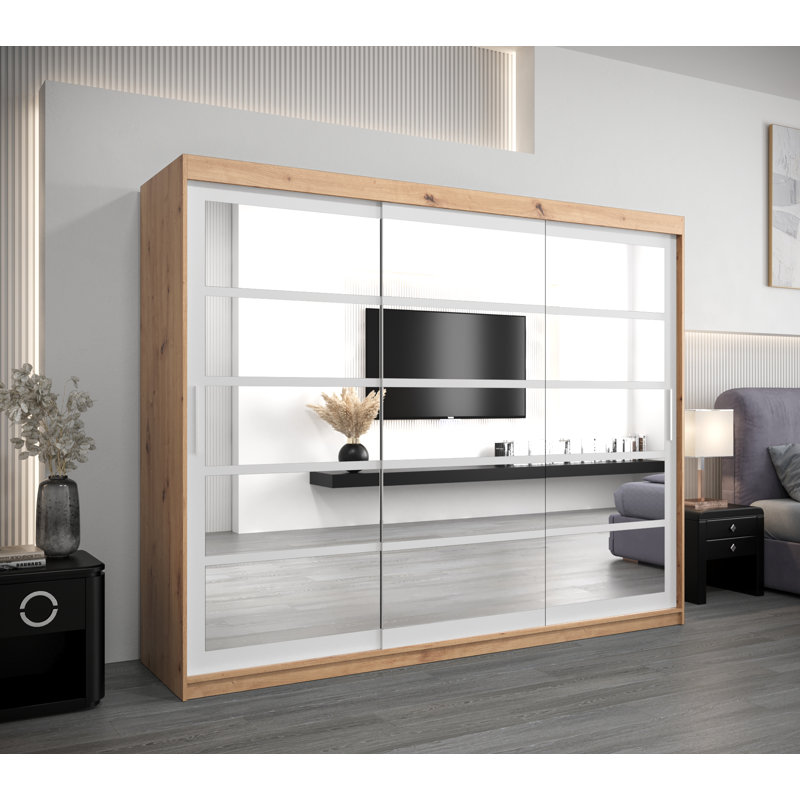 Ayira 3 Door Manufactured Wood Wardrobe, Artisan Oak