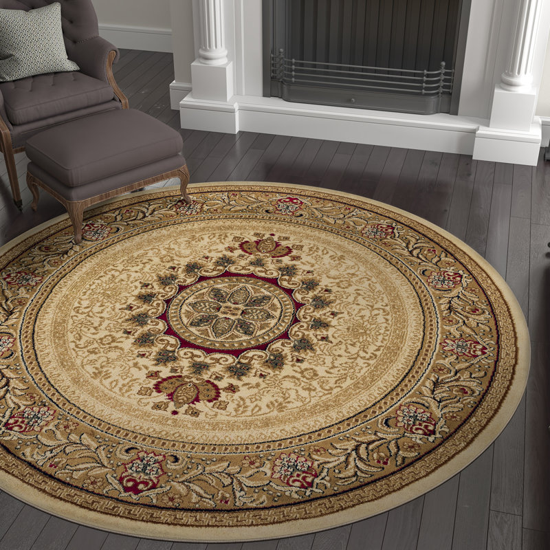 Tapis oriental ivoire / beige Clarence, Rond 5 pi 3 po