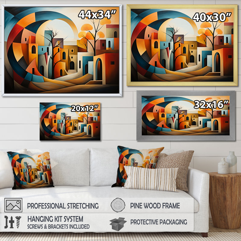 Cubes, décorations de campagne, paysage I - campagne, art mural, salon, Cadre flottant noir, H 30 po x l 40 po