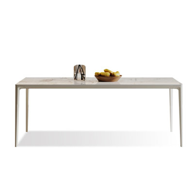White Rectangular Sintered Stone tabletop with  Aluminum
 Dining Table For Dining Room/Kitchen