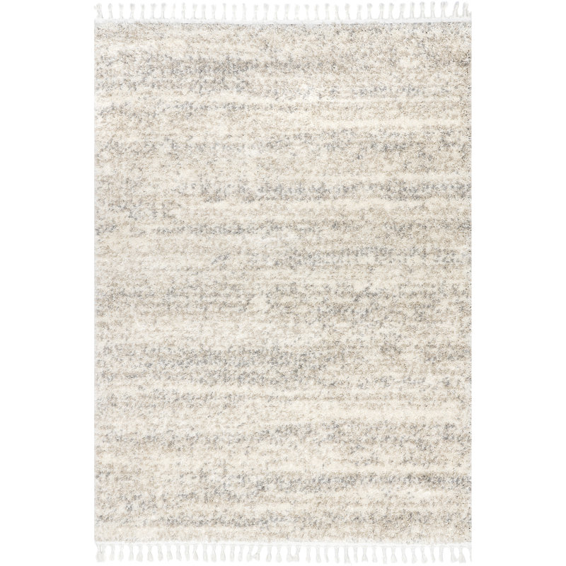 Makenna Performance Solid Shag Light Gray/Beige/Ivory Rug, Square 5'