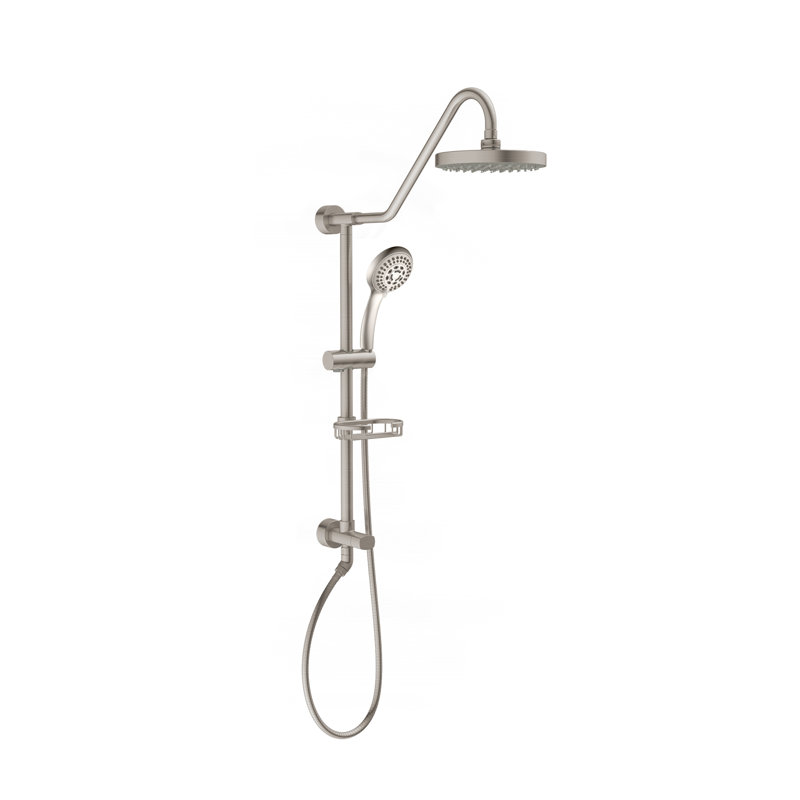 Kauai III 8-in Rain Showerhead Shower System with Slide Bar and Integrated Soap Dish, Brushed Nickel