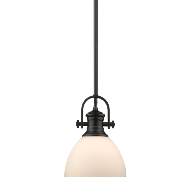 Luminaire suspendu en forme de dôme à 1 lumière Bales, Verre opale, Noir mat