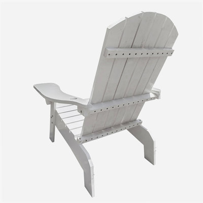 Chaise Adirondack en bois pour l'extérieur ou l'intérieur avec un trou pour tenir le parasol sur l'accoudoir, blanc