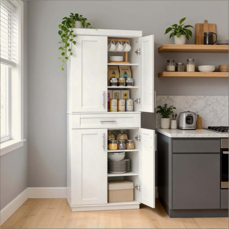 Armoire de rangement autoportante spacieuse, armoire de cuisine, grande armoire de rangement (seulement grande armoire de rangement)