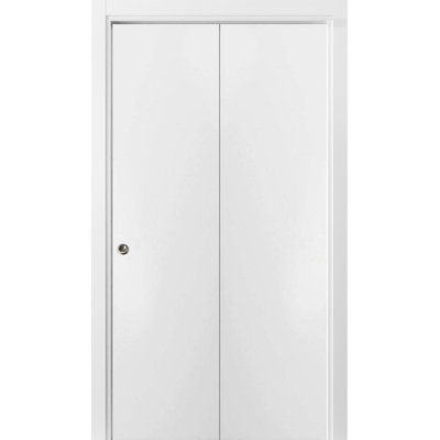 Sliding Closet Bi-fold Doors 42 x 96 Planum 0010 White Silk Sturdy Tracks Moldings Trims Hardware Set Wood Solid Bedroom Wardrobe Doors