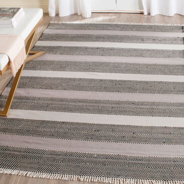 Liara Hand Woven Wool/Cotton Striped Rug in Gray/Black