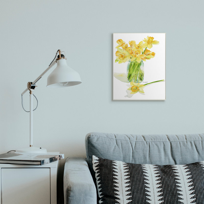 Bouquet de jonquilles en pot de conserve par Melissa Hyatt LLC - Impression sur toile, H 19 po x l 13 po, Plaque murale