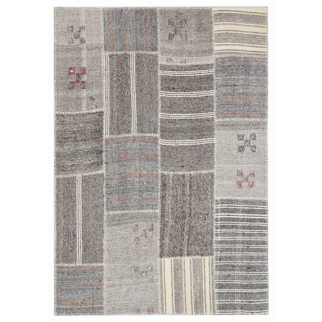 Teselya Beige Striped Wool Handmade Area Rug
