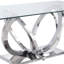 Table de salle à manger élégante en verre transparent et miroir argenté avec plateau brillant
