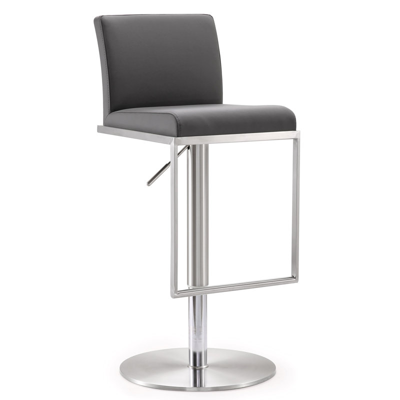 Upholstered Adjustable Height Counter Stool with Metal Frame, Grey/Silver