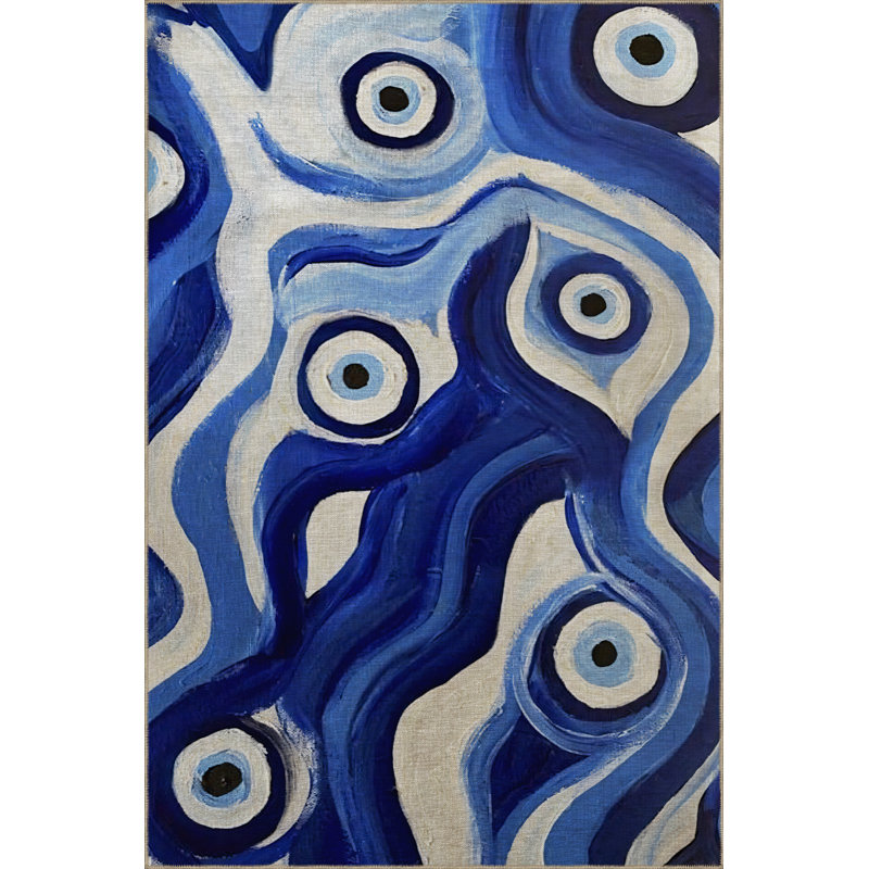 Tapis décoratif moderne à motif ondulé et bleu, Rectangle 3 pi 9,81 po x 4 pi 11,06 po