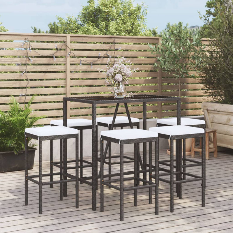 Doritta Bar Set with Stools, Black, White