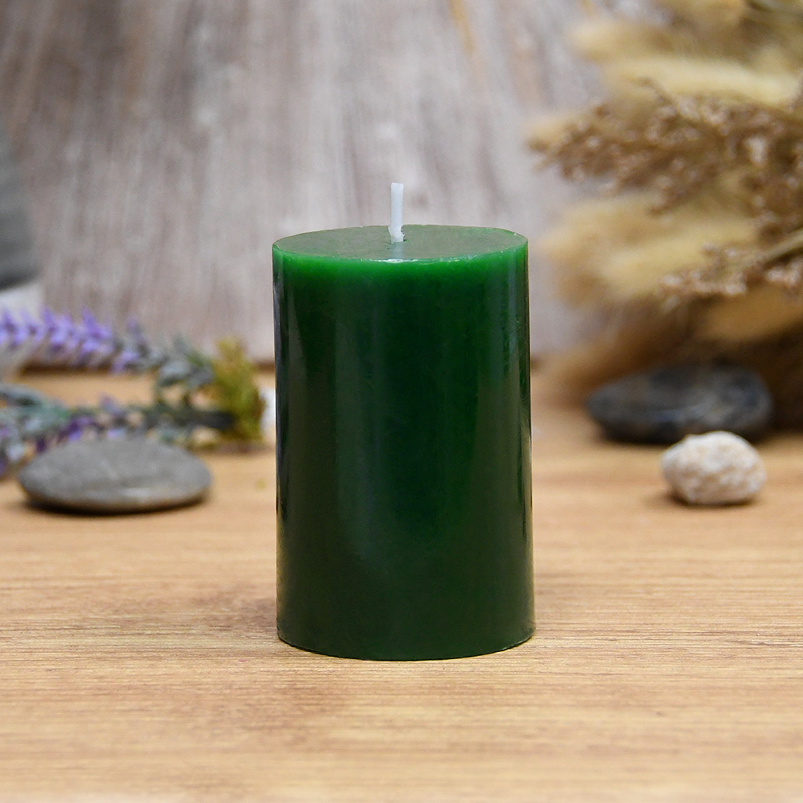 Oliva Unscented Pillar Candle, 1, 3" H x 2" W x 2" D, Hunter Green