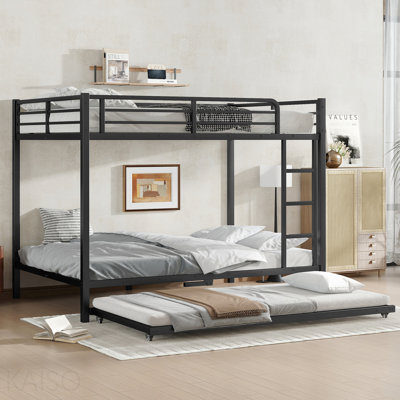 Full Over Full Metal Bunk Bed With Twin Size Trundle, Black