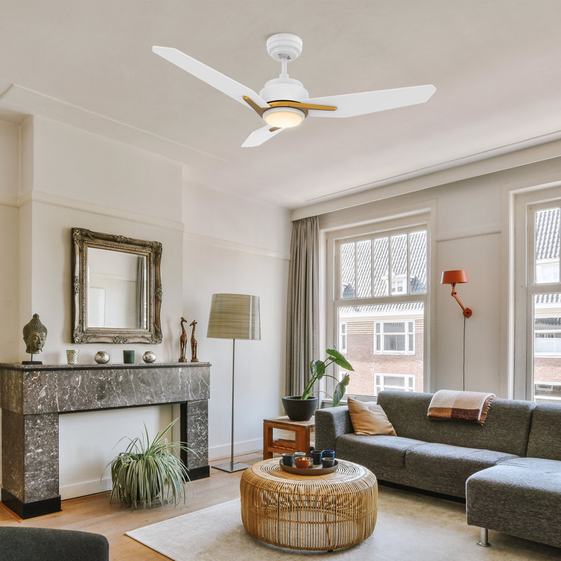 3 - Blade LED Smart Ceiling Fan with Light, White/Gold, 52" H x 5.8" W x 24.8" L