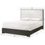 Élégant grand lit à panneau tapissier avec capitonnage à boutons, tête de lit taille gris et beige, tissu-1152363137-1152363136