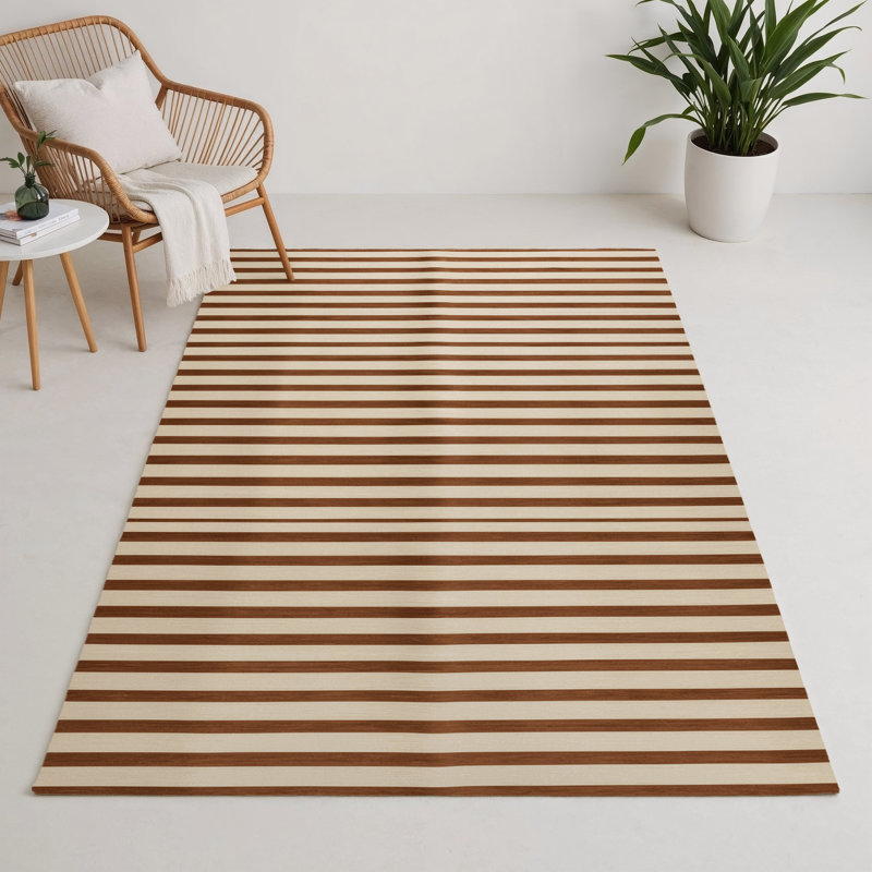 Tapis intérieur / extérieur beige HorizontalStripes, Rectangle 9 pi x 12 pi