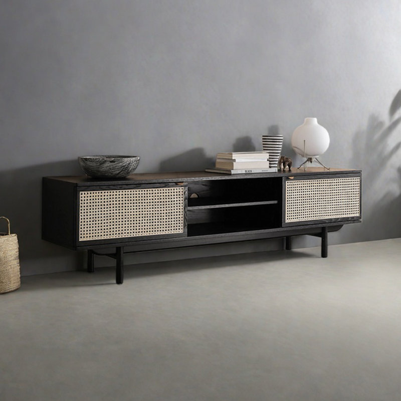 Meuble télé en rotin noir, 78.74"
