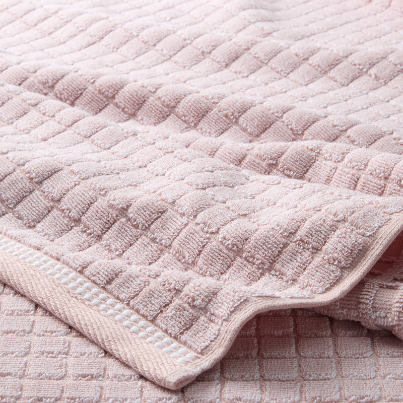 TOWN & COUNTRY EVERYDAY 4-Piece Textured Windowpane Bath Towel Set, 30x58-Inch, 100% Cotton, Blush