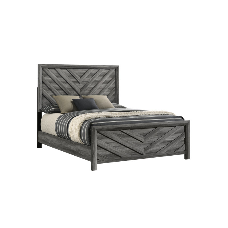 Chic lit simple gris pour un environnement de chambre à coucher serein en bois, avec une construction stable