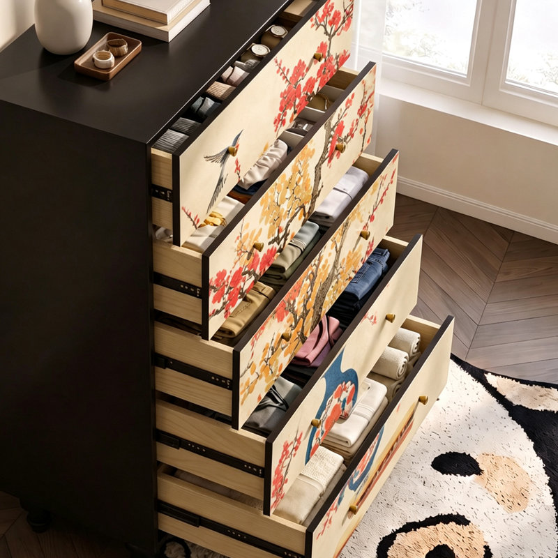 French Retro 5 Drawer Storage Cabinet, Walnut