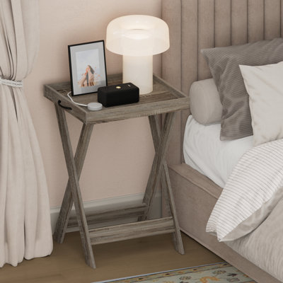 Table de chevet carrée à pieds en X, plateau amovible, table d'appoint à pieds croisés, idéale pour la chambre, le dressing ou le salon, en chêne français.
