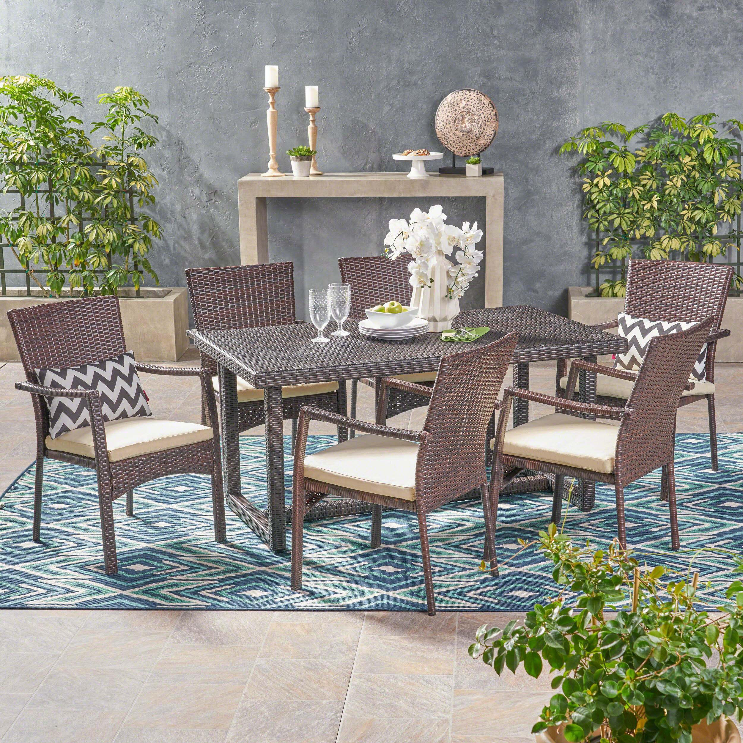 Winston Porter Anjelah 6 - Person Rectangular Outdoor Dining Set | Wayfair