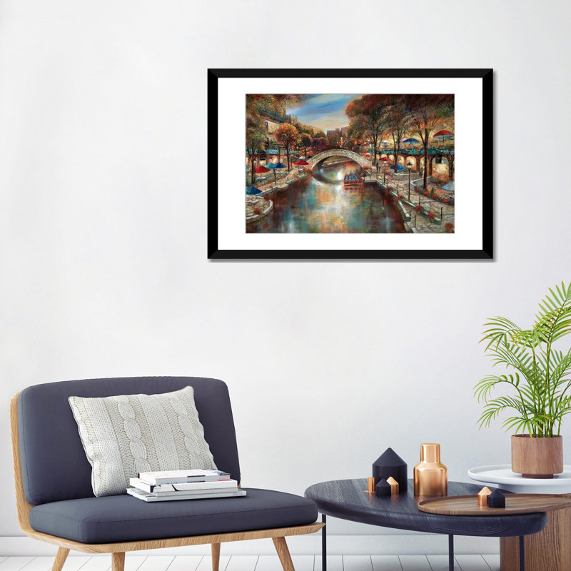 «Evening on The Canal», impression sur toile, H 24 po x l 32 po x P 1 po, Papier d'art encadré noir, Blanc