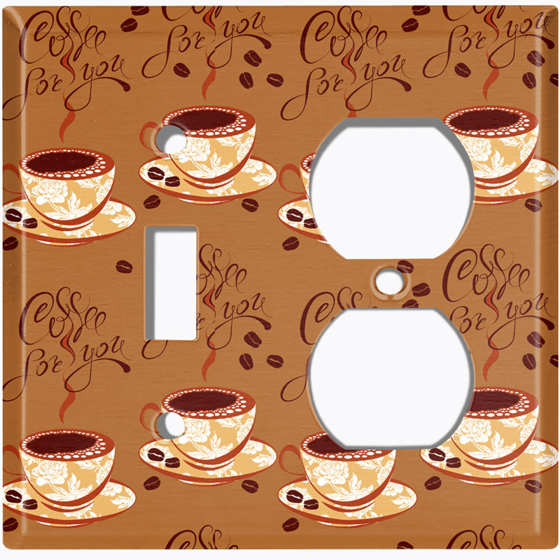 Coffee Cups Light Brown Patterned 2 - Gang Combination Plate Standard Combination Wall Plate