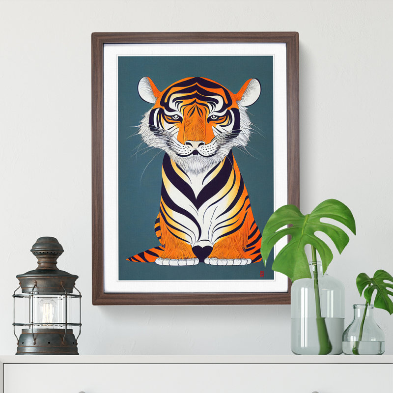 Young Tiger - Single Picture Frame Print, 64cm H x 46cm W x 2cm D, Walnut