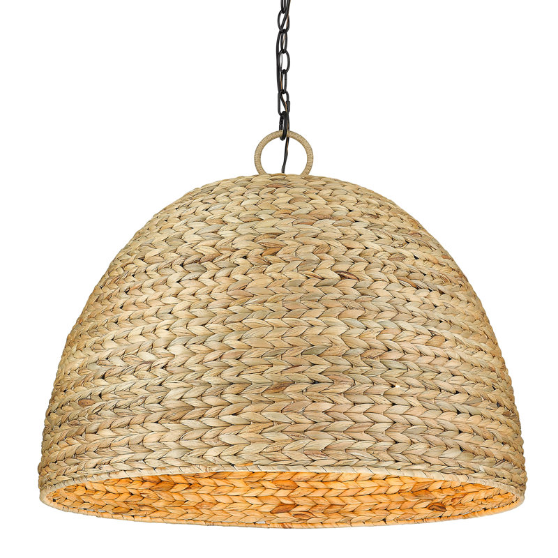 Yelverton 8 - Light Matte Black Shaded Pendant, Woven Sweet Grass