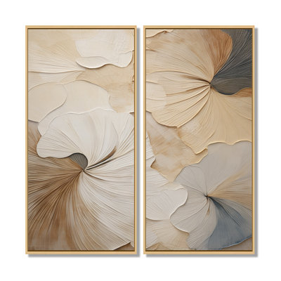 Beige Minimalism Elegance In Bloom - Flowers Wall Art, Beige Floral Canvas Print Set Of 2