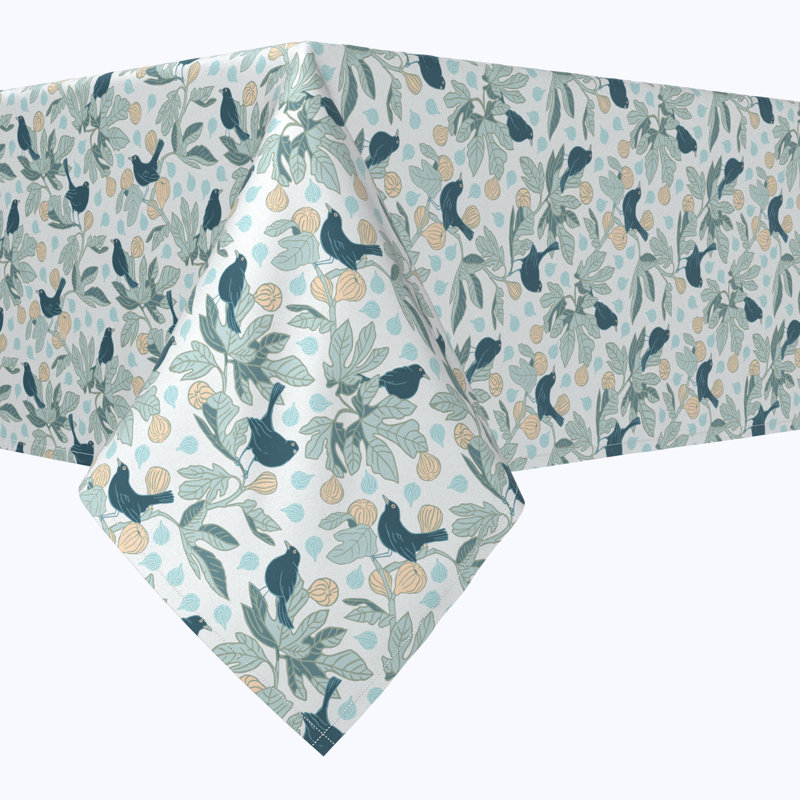 Square Tablecloth, 100% Cotton, 52X52", Fig Trees & Birds