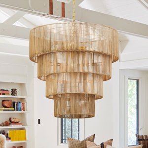 Aleris 5 - Light Shaded Tiered Rattan Pendant(incomplete missing light )