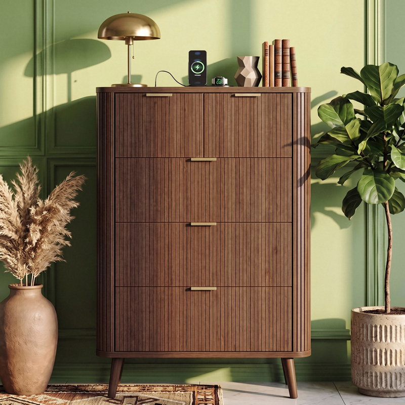 48" Tall Fluted 5 Chest of Drawers, Brown