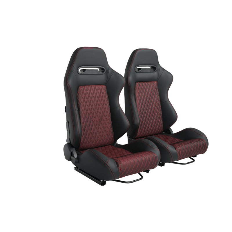 RACING SEAT HIGH QUALITY PVC WITH SUADE MATERIAL DOUBLE SLIDER  2PCS, Red