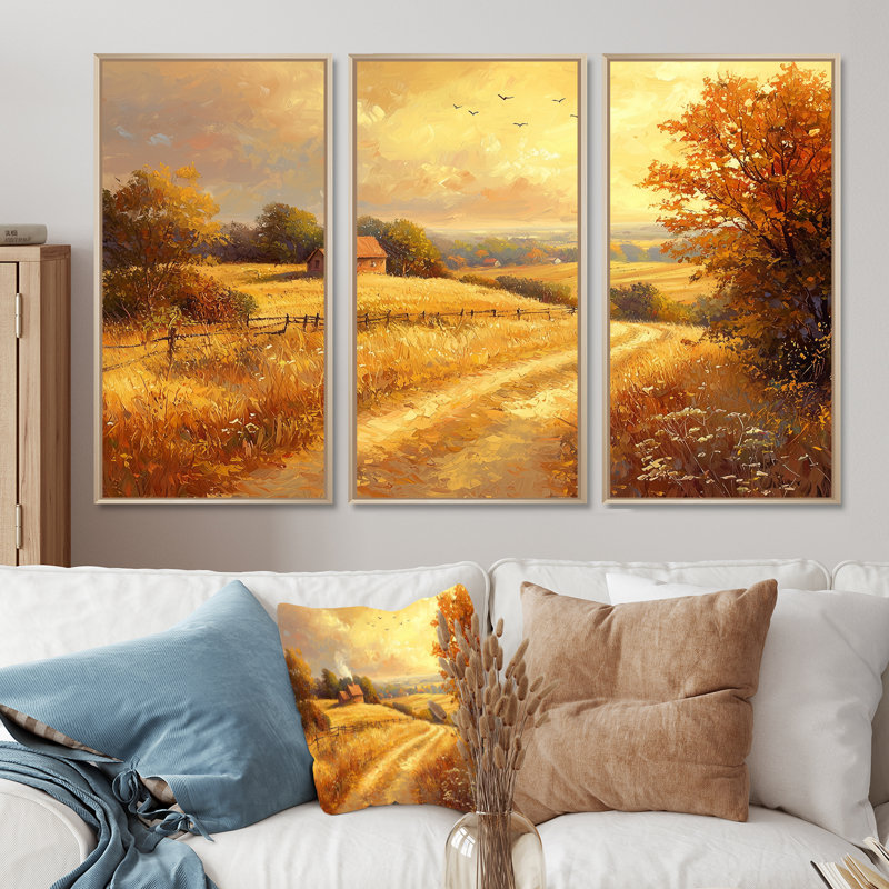 «Golden Hour» à la campagne III - campagne, art mural - ensemble de 3, H 40 po x l 60 po, Érable
