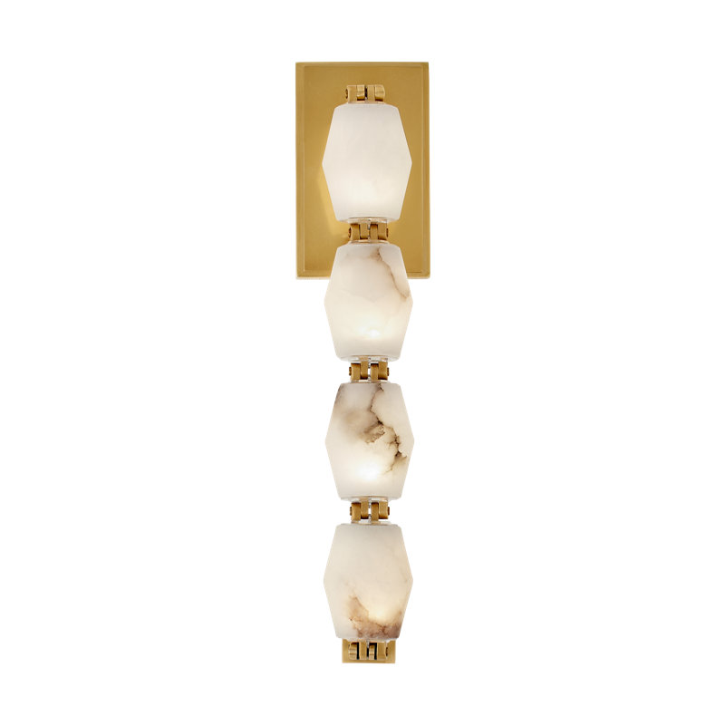Sean Lavin Collier 28 Sconce in Polished Nickel with Alabaster shade, 2700K, Antique Brass