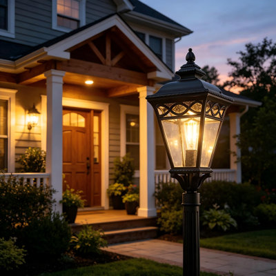 Lampadaire d'extérieur de 22 pouces avec verre ensemencé, homologué ETL, noir mat - base d'ampoule et de pilier non incluse