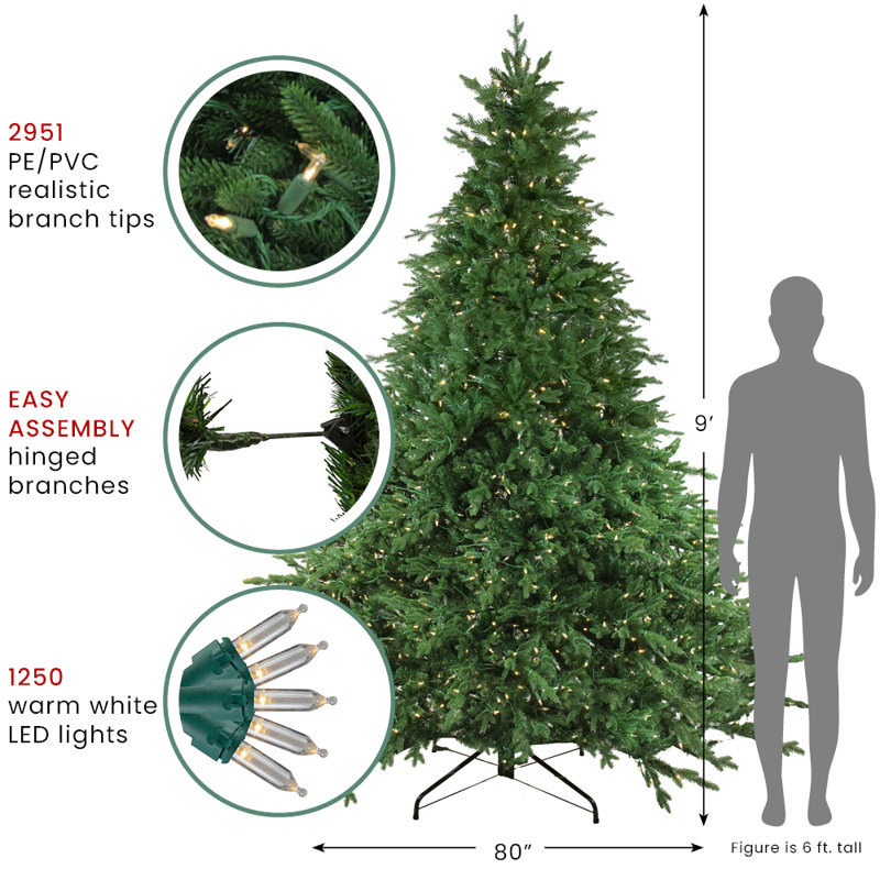 Pre-Lit Full Minnesota Balsam Fir Artificial Christmas Tree - LED Lights, 9'