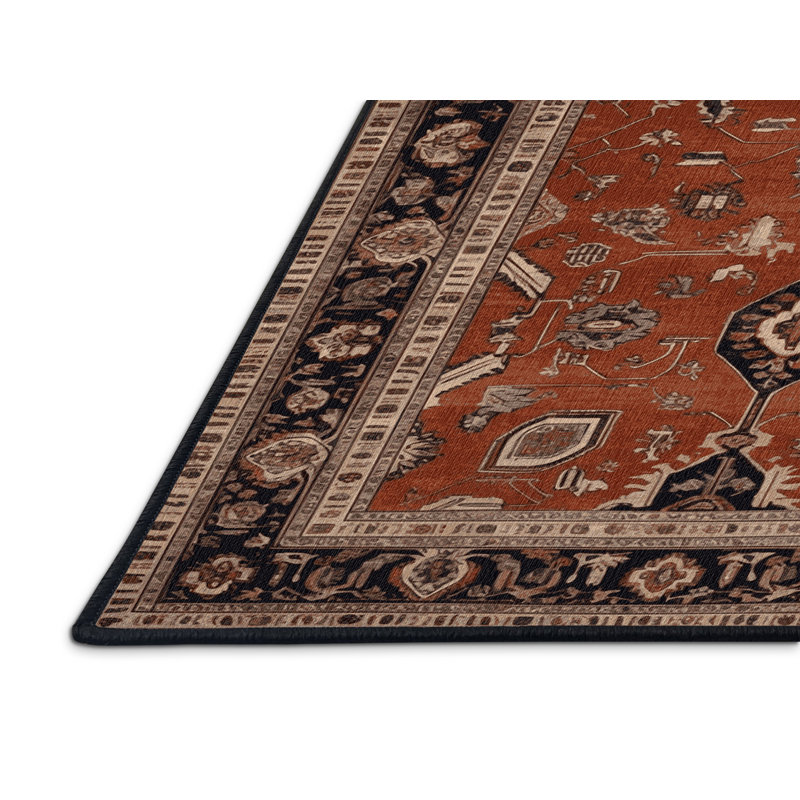Machine Washable Persian Brown Area Rug, Rectangle 7' x 10'